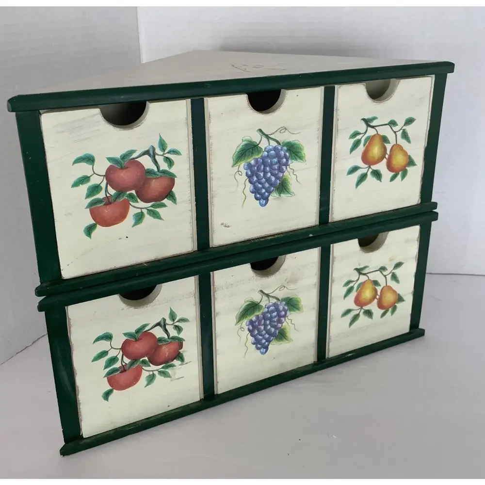 Princess House Fruit Vine Corner Wood Drawers Counter/ Wall w/2 Single Drawers